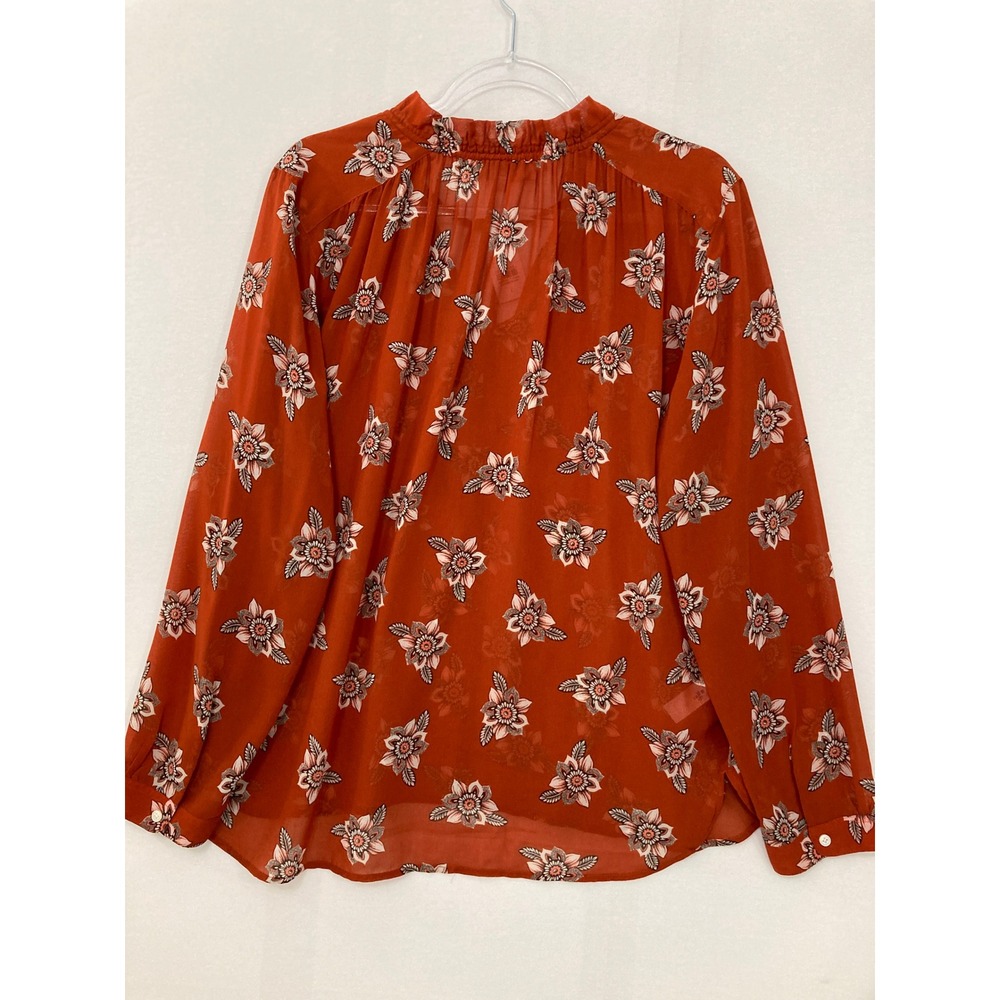 LOFT Rust Floral Tie-Neck Blouse - Picture 7 of 8